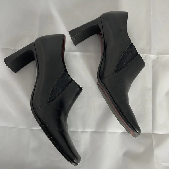 NINE WEST Black Square Toe Bootie Shoes Leather Heel High Vamp Witchy Size 7.5 - Picture 5 of 13